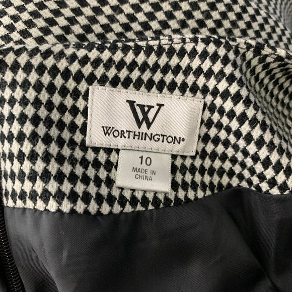 Worthington Diamond Pattern Sheath Dress 10 Black White Lined Short Sleeve Zip - Picture 6 of 6
